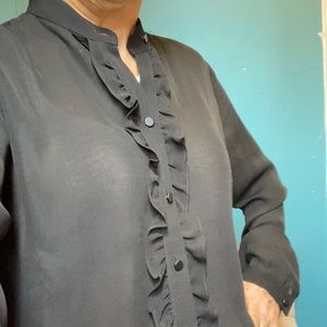 NWT Ann Taylor Deep black silky work blouse Size S